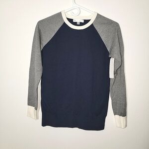 Downeast lon drive sweater elbow pads navy grey white small